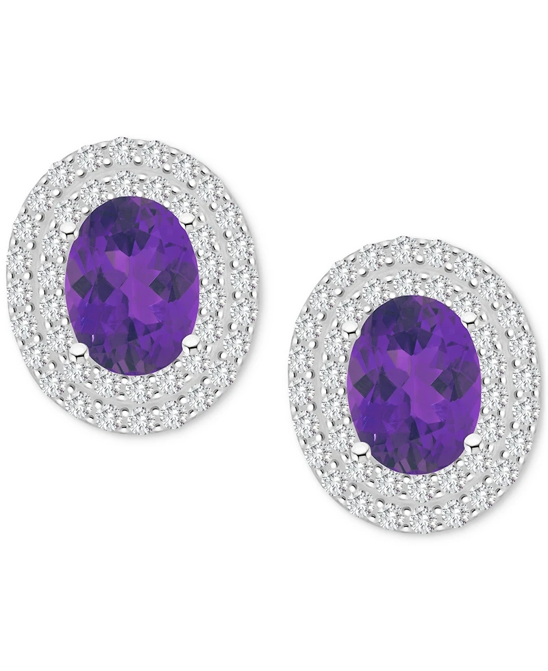 Rhodolite Garnet (3 ct. t.w.) & White Topaz (7/8 Oval Stud Earrings Sterling Silver (Also Citrine, Blue Topaz, Peridot, Amethyst)