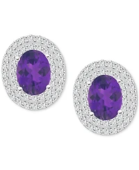 Rhodolite Garnet (3 ct. t.w.) & White Topaz (7/8 Oval Stud Earrings Sterling Silver (Also Citrine, Blue Topaz, Peridot, Amethyst)