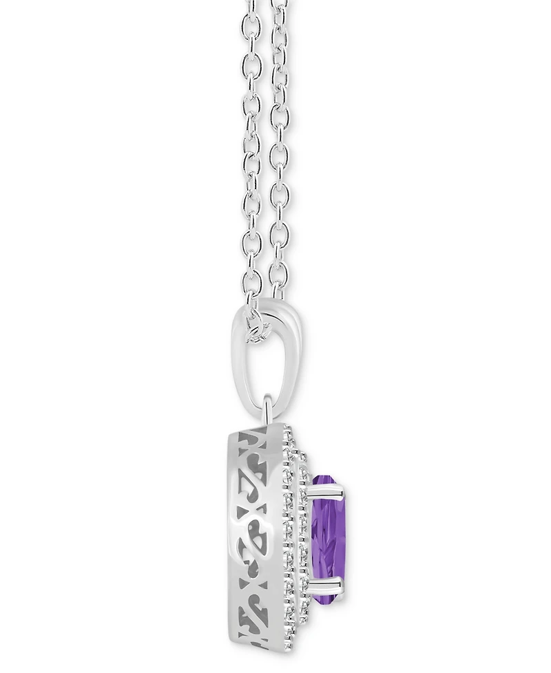 Rhodolite Garnet (1-5/8 ct. t.w.) & White Topaz (3/8 Halo 18" Pendant Necklace Sterling Silver (Also Citrine, Blue Topaz, Amethyst,