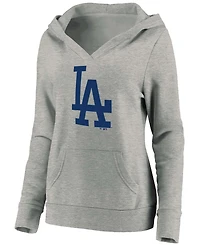 Plus Size Heathered Gray Los Angeles Dodgers Official Logo Crossover V-Neck Pullover Hoodie