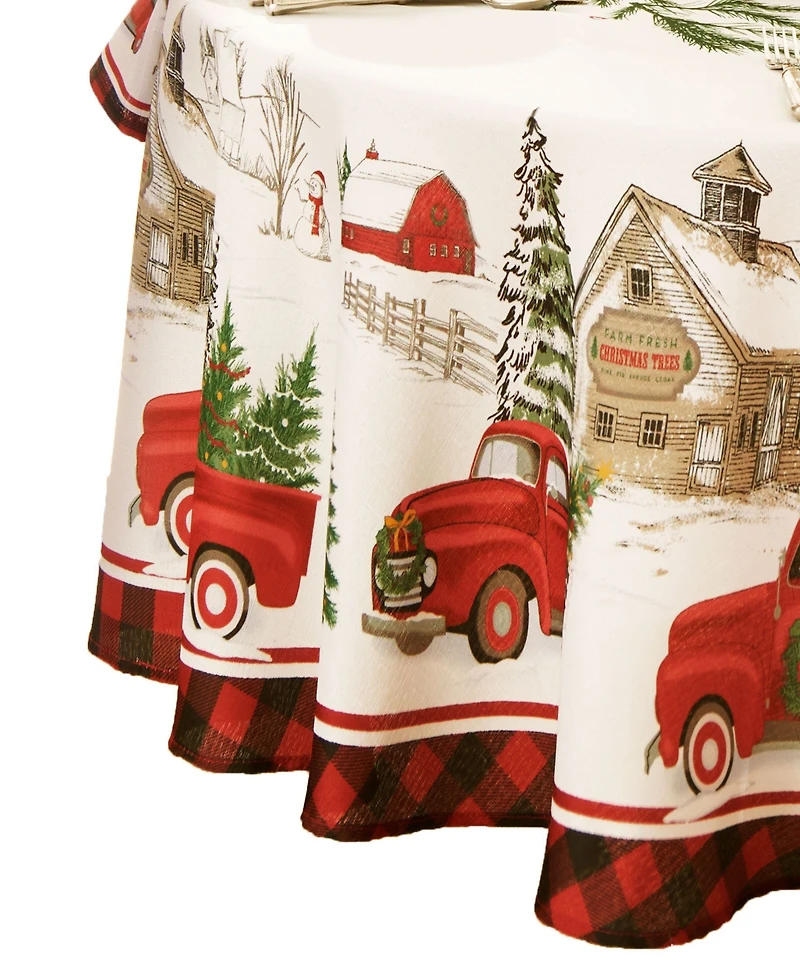 Vintage Christmas Tree Farm Holiday Round Tablecloth 70" Round