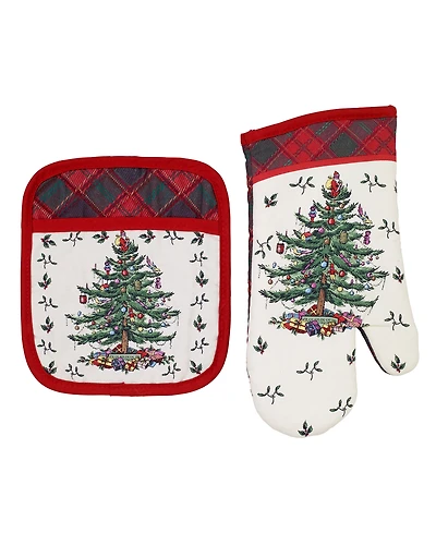 Spode Tree Tartan Pot Holder and Oven Mitt Set