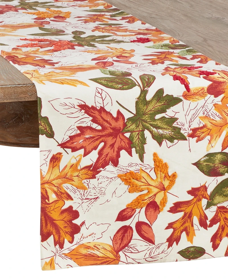 Saro Lifestyle Autumn Leaf Embroidered Table Runner, 54" x 16"