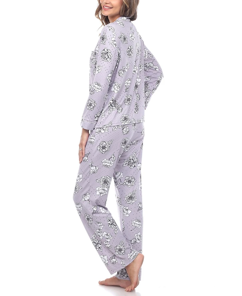 White Mark Women's Long Sleeve Floral Pajama Set, 2-Piece