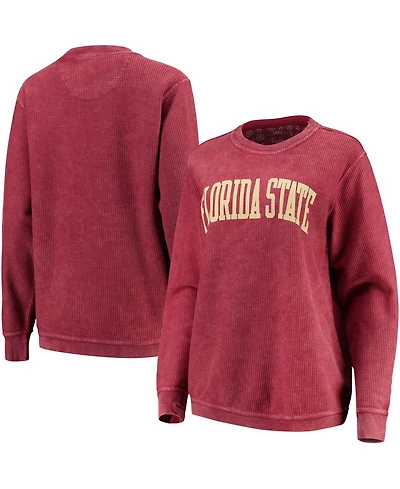 Women's Garnet Florida State Seminoles Comfy Cord Vintage-Like Wash Basic Arch Pullover Sweatshirt