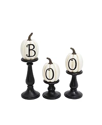 Gerson International Lettered Pumpkins on Candleholder Set, 3 Pieces
