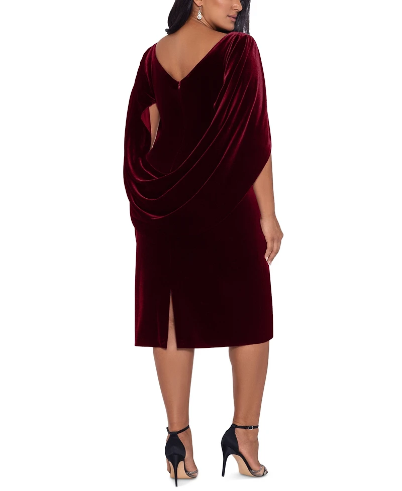 Betsy & Adam Plus Cape-Back Velvet Dress