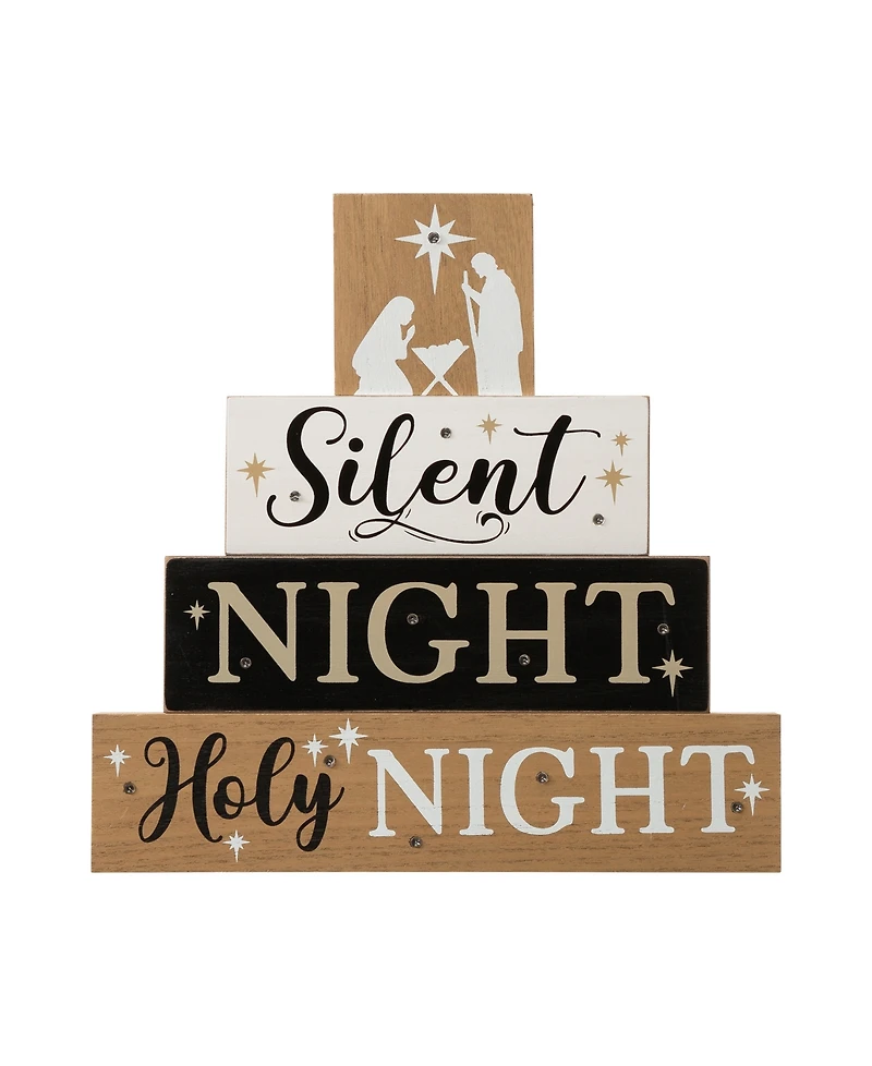 Glitzhome Lighted Wooden Nativity Block Sign, 12"