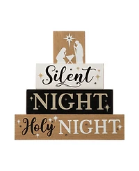Glitzhome Lighted Wooden Nativity Block Sign, 12"
