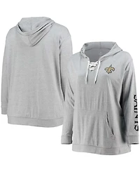 Women's Plus Heathered Gray New Orleans Saints Lace-Up Pullover Hoodie