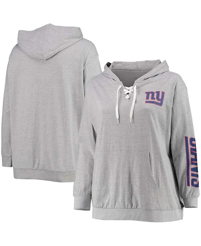 Women's Plus Size Heathered Gray New York Giants Lace-Up Pullover Hoodie