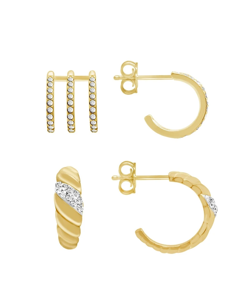 And Now This Gold Plated 2-Piece C Hoop and Multi Row Hoop Earrings Set