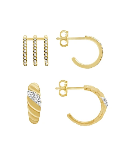 And Now This Gold Plated 2-Piece C Hoop and Multi Row Hoop Earrings Set