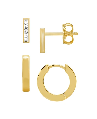 And Now This Gold Plated 2-Piece Bar Post and Hoop Earrings Set