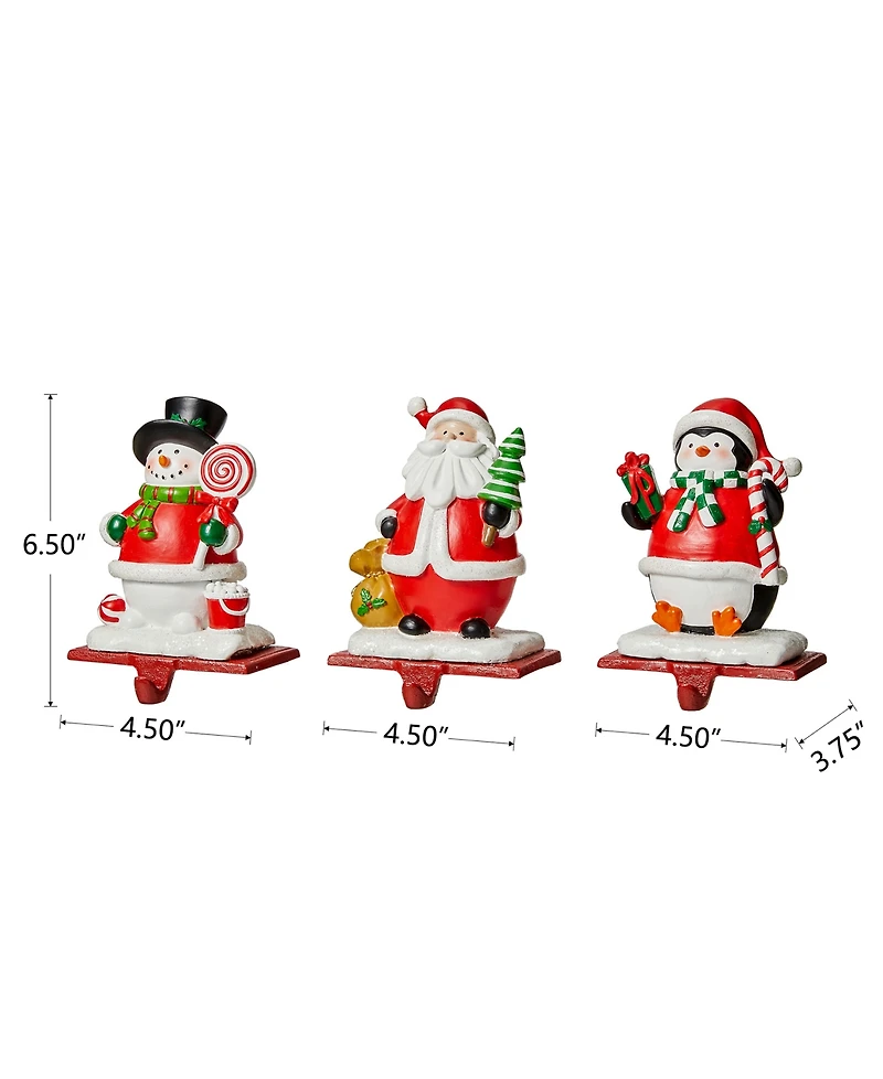 Glitzhome 3 Piece Santa, Snowman, Penguin Stocking Holder Set, 4.5''