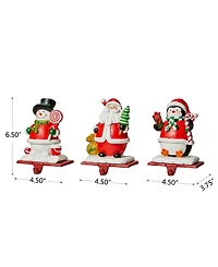 Glitzhome 3 Piece Santa, Snowman, Penguin Stocking Holder Set, 4.5''