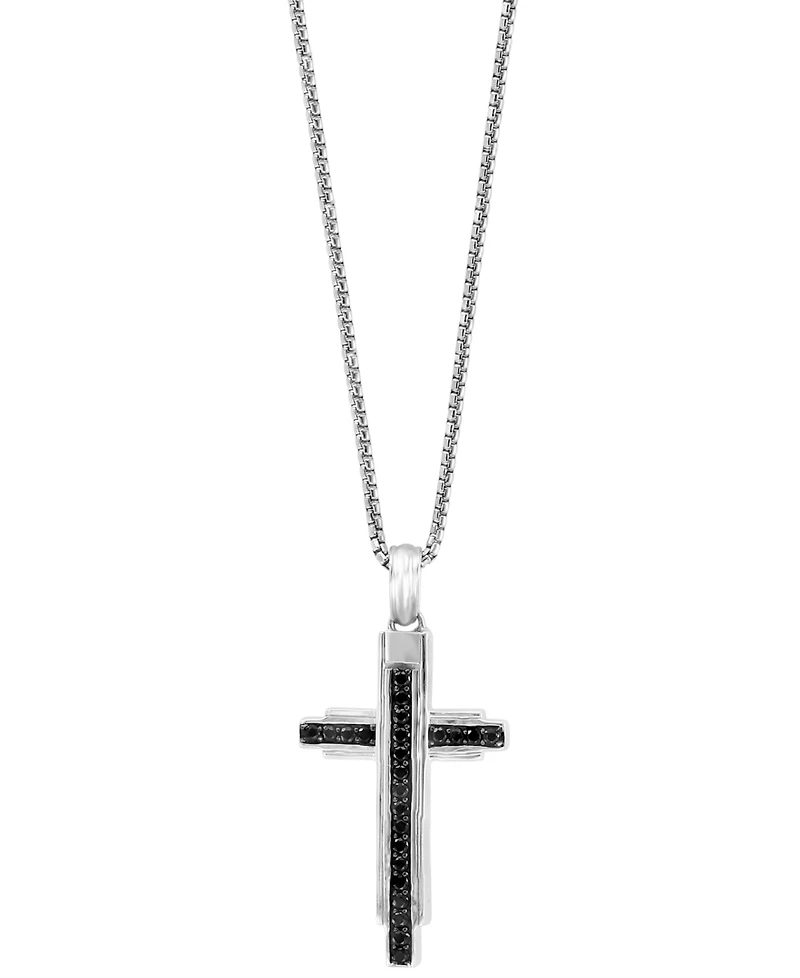 Effy Men's Black Spinel Cross 18" Pendant Necklace (3/4 ct. t.w.) in Sterling Silver