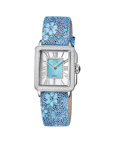 GV2 Women's Padova Floral Blue Leather Swiss Quartz Strap Watch 30 mm