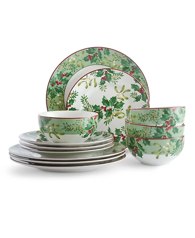 222 Fifth Christmas Foliage 12 Pc. Dinnerware Set, Service for 4