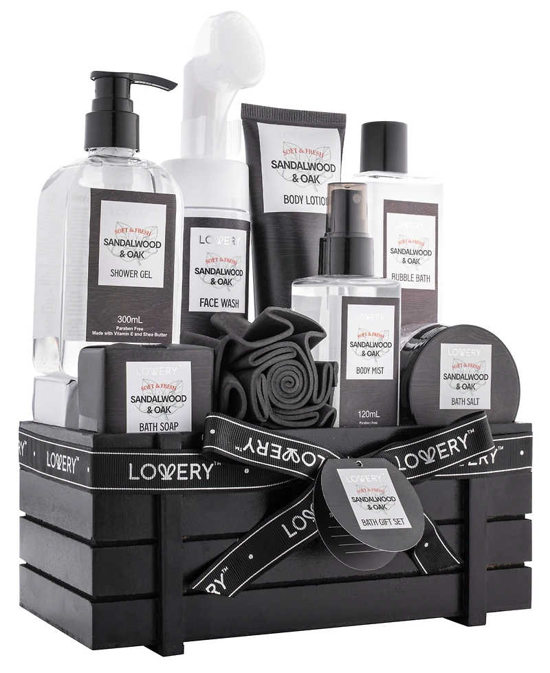 Lovery Sandalwood Oak Spa Kit, Bath and Body Care Gift Set, 10 Piece
