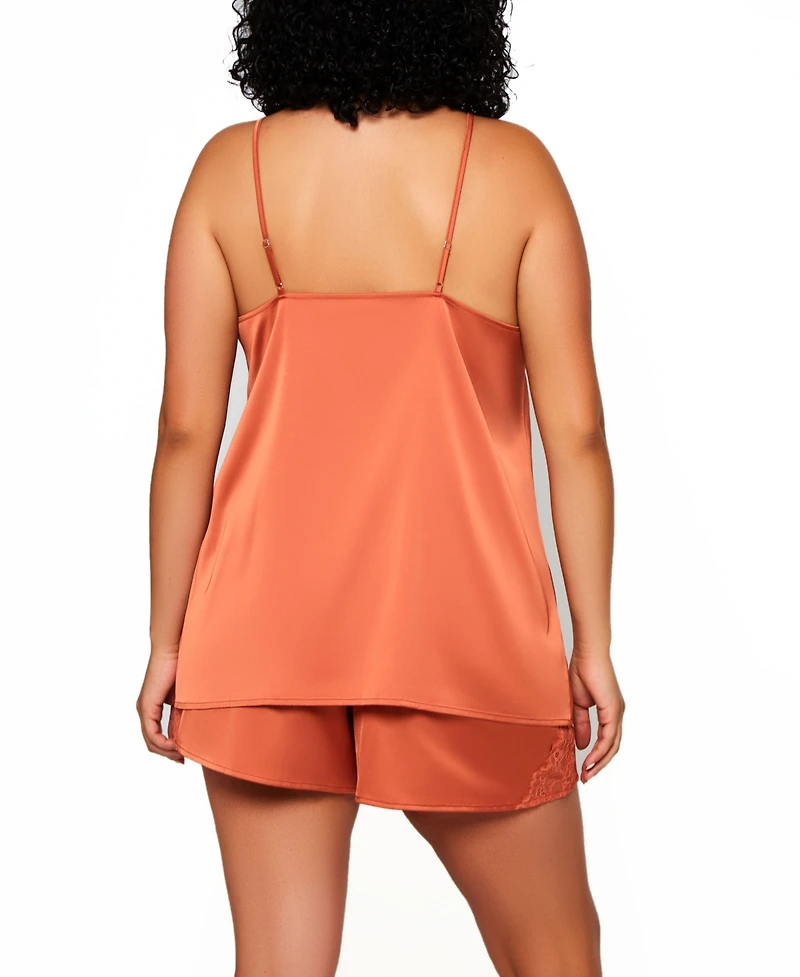Constance Plus 2-Pieces Stretch Satin Cami and Short Lingerie Set with Lace Trim