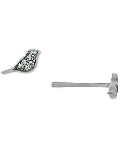 Pave Tiny Bird Stud Earrings in Sterling Silver