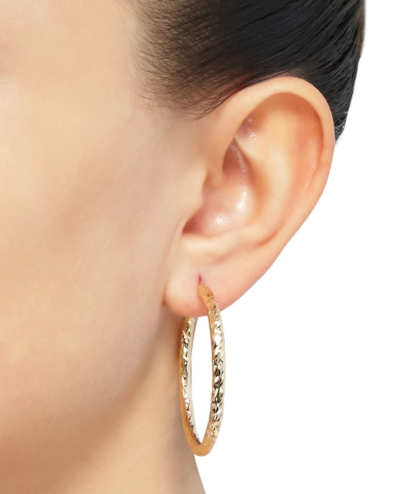 Textured Round Medium Hoop Earrings in 14k Gold, 40mm