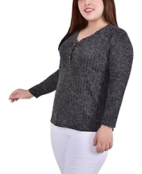 Plus Long Sleeve Ribbed Henley