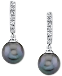Cultured Golden South Sea Pearl (9mm) & Diamond (1/5 ct. t.w.) Hoop Dangle Drop Earrings in 14k Gold