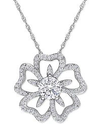 Lab-Grown Moissanite Openwork Flower 18" Pendant Necklace (1-1/10 ct. t.w.) in Sterling Silver