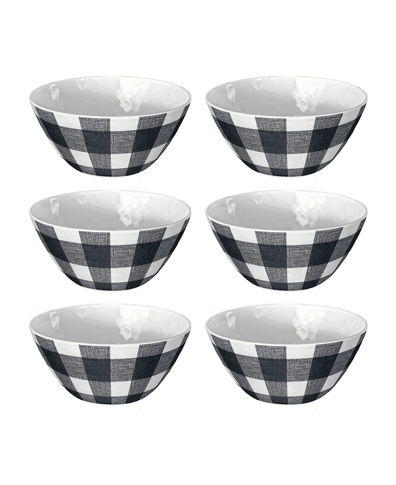 Abode Homewares Vintage-Like Black Buffalo Check Melamine Bowls, Set of 6