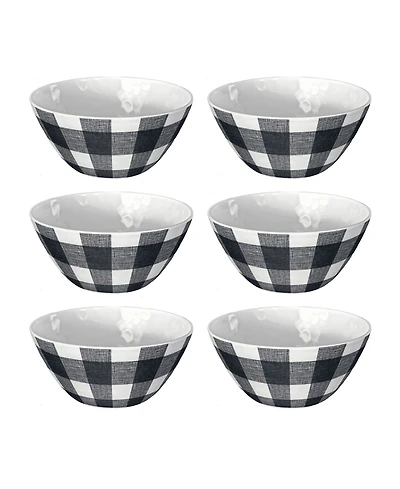Abode Homewares Vintage-Like Black Buffalo Check Melamine Bowls, Set of 6