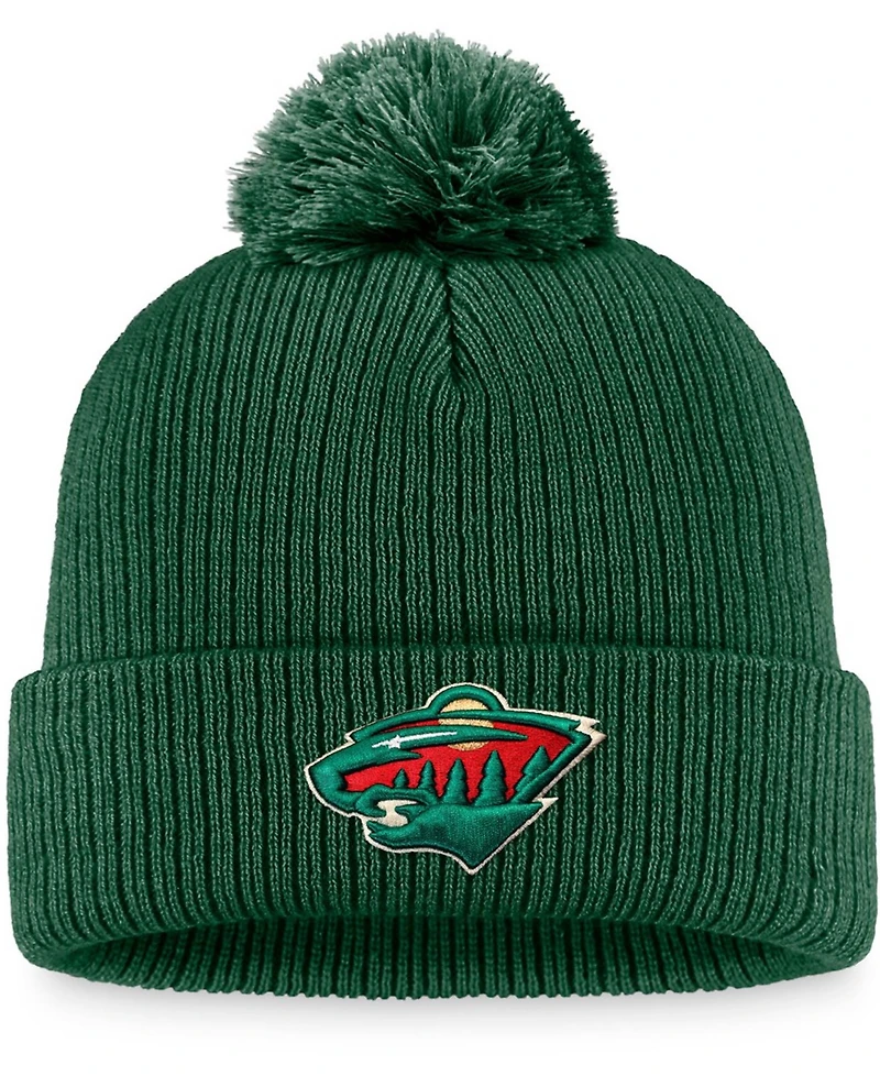 Men's Green Minnesota Wild Core Primary Logo Cuffed Knit Hat with Pom