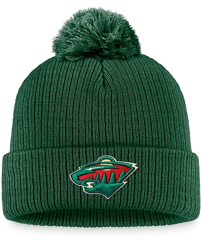 Men's Green Minnesota Wild Core Primary Logo Cuffed Knit Hat with Pom