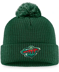 Men's Green Minnesota Wild Core Primary Logo Cuffed Knit Hat with Pom