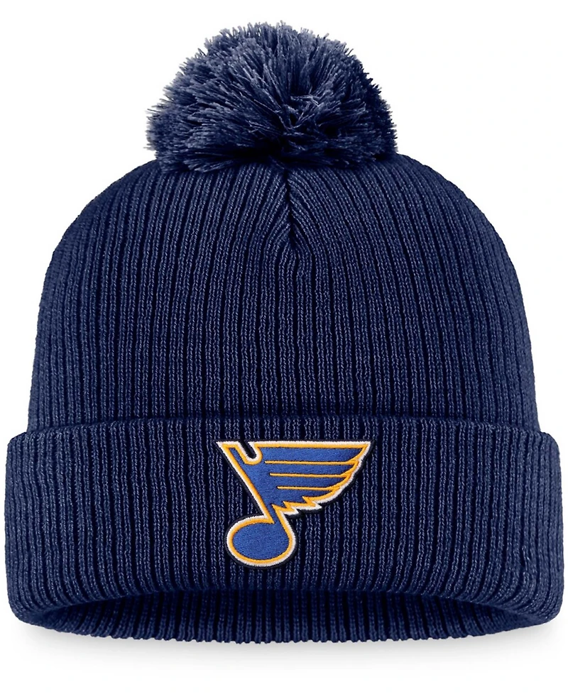 Men's Navy St. Louis Blues Core Primary Logo Cuffed Knit Hat with Pom