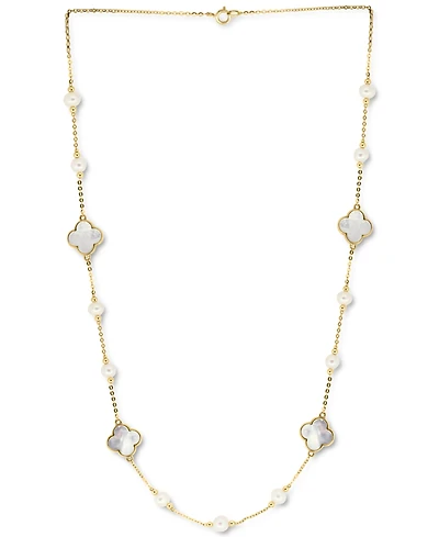 Effy Mother-of-Pearl & Freshwater Pearl (4-1/2mm) 18" Necklace in 14k Gold