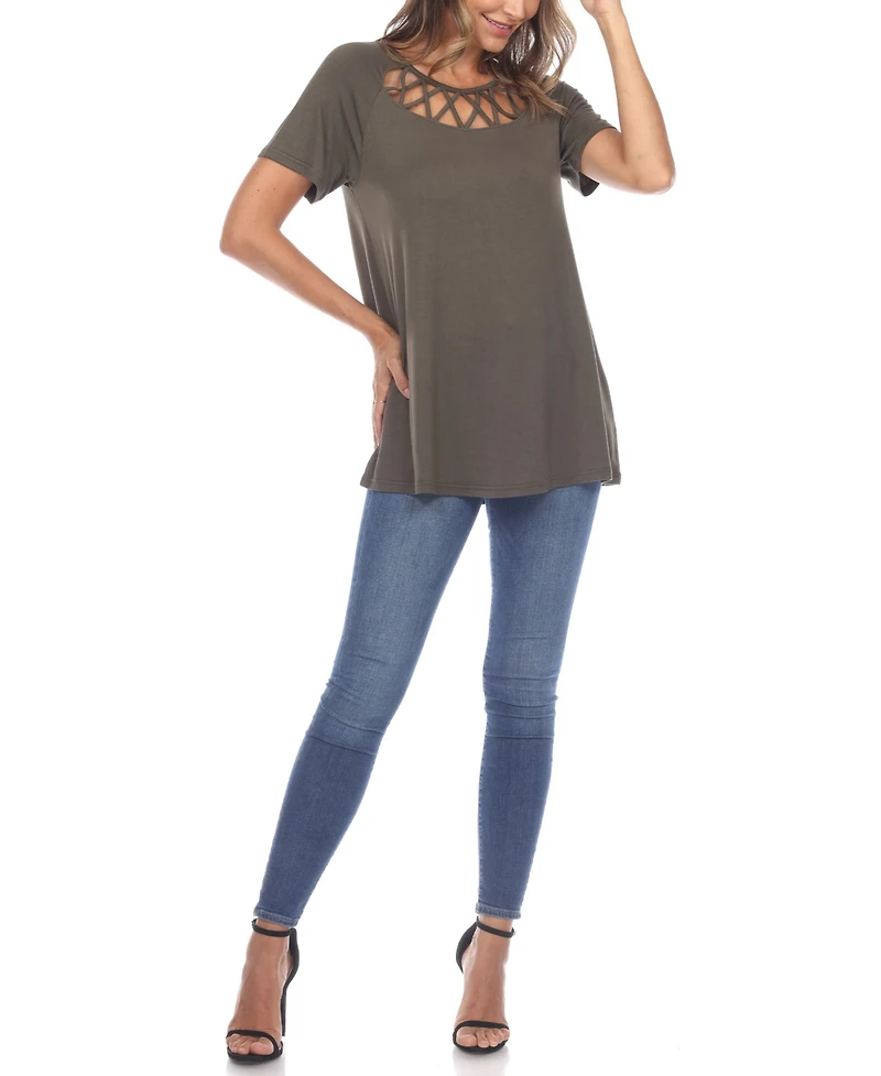 Women's Crisscross Cutout Short Sleeve Top