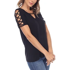 Women's Keyhole Neck Cutout Short Sleeve Top