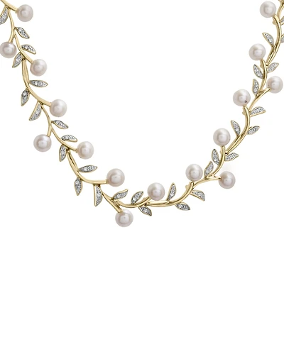 Cultured Freshwater Pearl (5mm) & Diamond (1/2 ct. t.w.) Vine 16" Collar Necklace in 14k Gold-Plated Sterling Silver