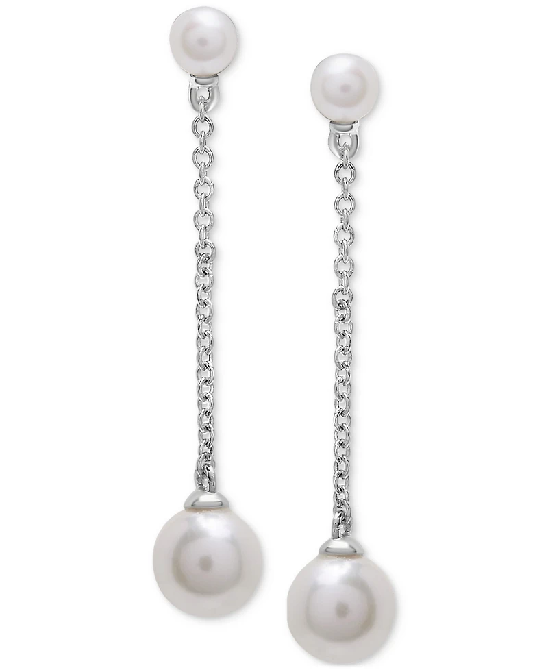 Cultured Freshwater Pearl (3 & 5mm) Chain Linear Drop Earrings in Sterling Silver