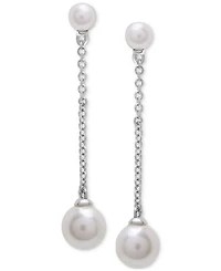Cultured Freshwater Pearl (3 & 5mm) Chain Linear Drop Earrings in Sterling Silver