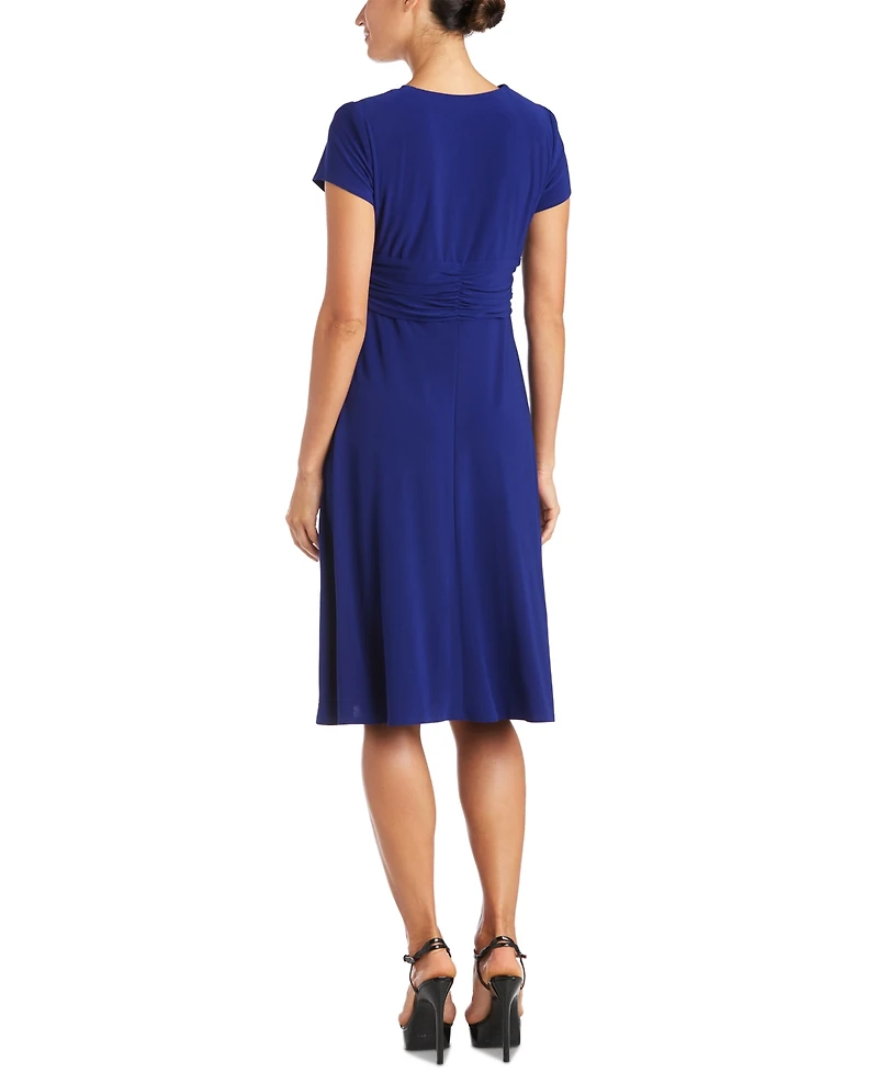 R&M Richards Short-Sleeve Faux-Wrap Dress