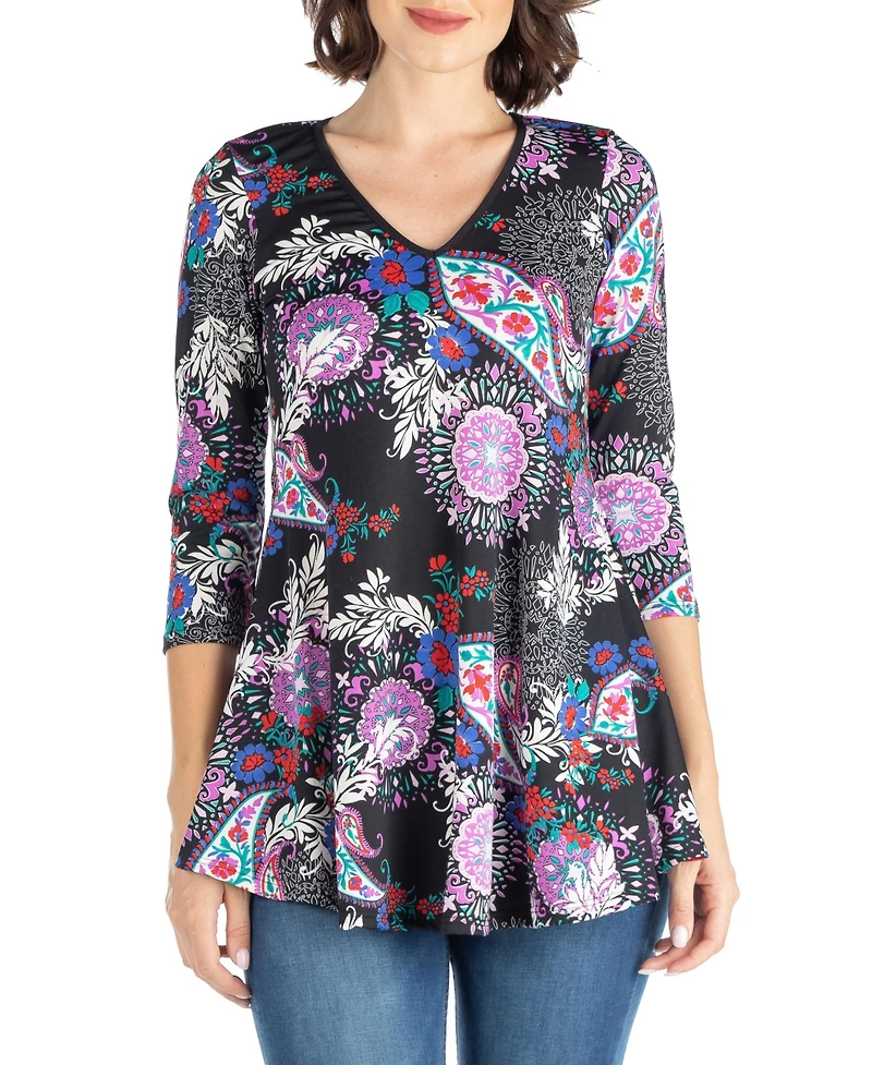 Women's Paisley Print Three Quarter Sleeve Tunic Top