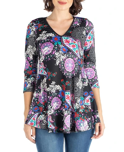 Women's Paisley Print Three Quarter Sleeve Tunic Top