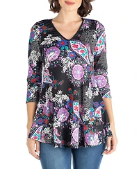 Women's Paisley Print Three Quarter Sleeve Tunic Top