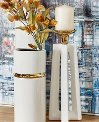 CosmoLiving by Cosmopolitan Set of 2 White Ceramic Modern Candle Holder, 12", 14"