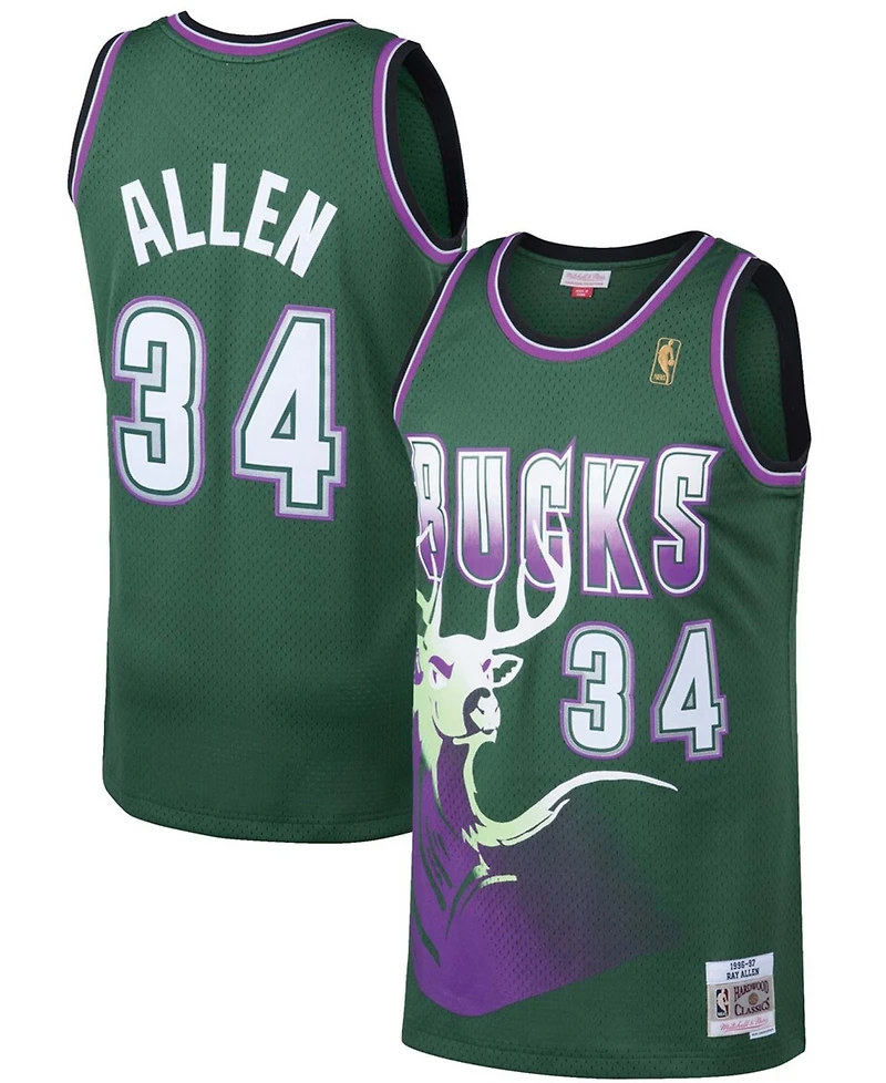 Men's Ray Allen Kelly Green Milwaukee Bucks 1996-97 Hardwood Classics Swingman Jersey