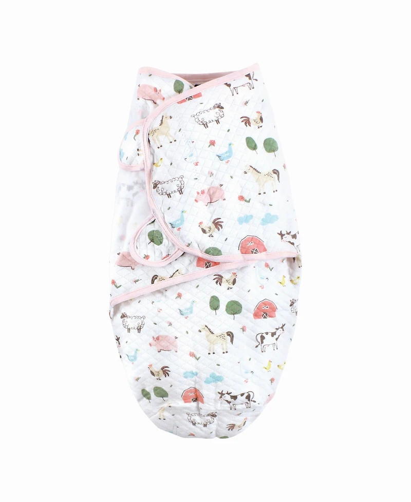 Hudson Baby Baby Girls Hudson Quilted Cotton Swaddle Wrap 3pk Farm Animals, 0-3 Months