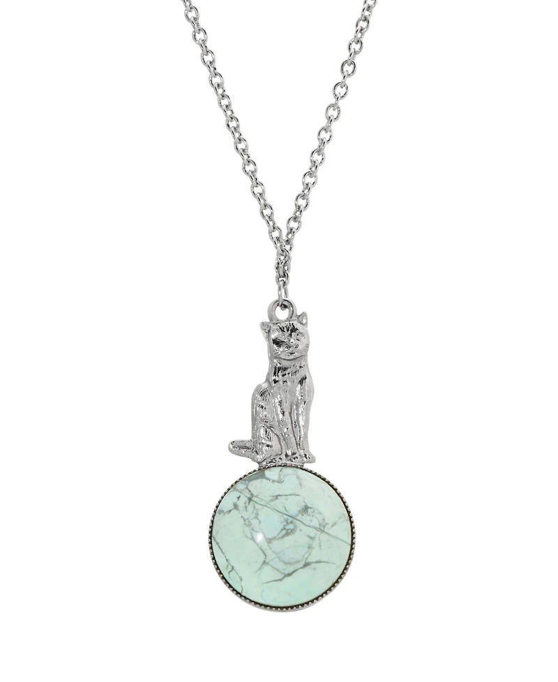 2028 Semi-Precious Stone Cat Pendant Necklace
